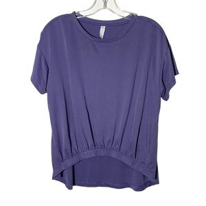 Stylus Women Blue Hi Low  Top Large Short Sleeve Blouse Shirt Pleated